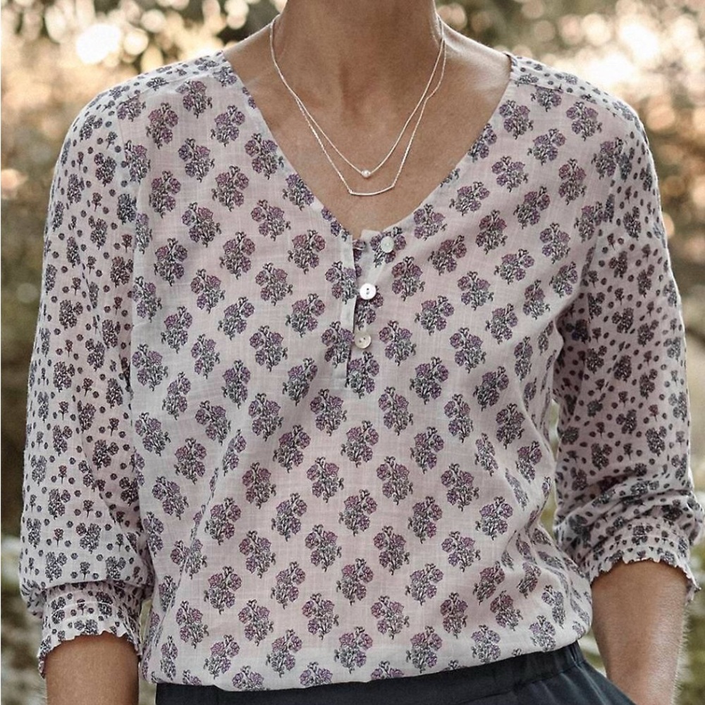 J. Jill Boho Peasant 3/4 Sleeve Buttoned Blouse